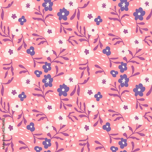 Vector pattern with simple cute flowers. Liberty seamless background. Trendy colors illustration for fashion textile.
