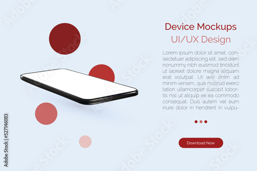 Realistic smartphone with empty screen mockup in the circle. Cell phone template for infographics or presentation UI design interface.