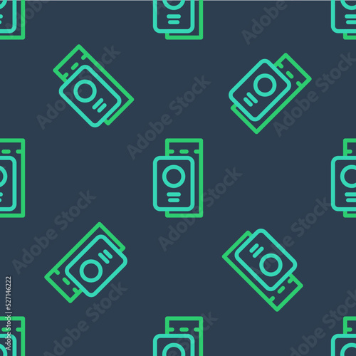 Line Passport with ticket icon isolated seamless pattern on blue background. Identification Document. Concept travel and tourism. Vector © Kostiantyn