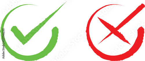 Rough Green Tick and Red Cross Symbol, Sign
