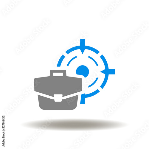 Vector illustration of briefcase with aim. Icon of business, company, entrepreneur. Symbol of LLC Limited Liability Company.