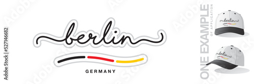 Berlin Germany, abstract Germany flag ribbon, new modern handwritten typography calligraphic logo icon with example of application