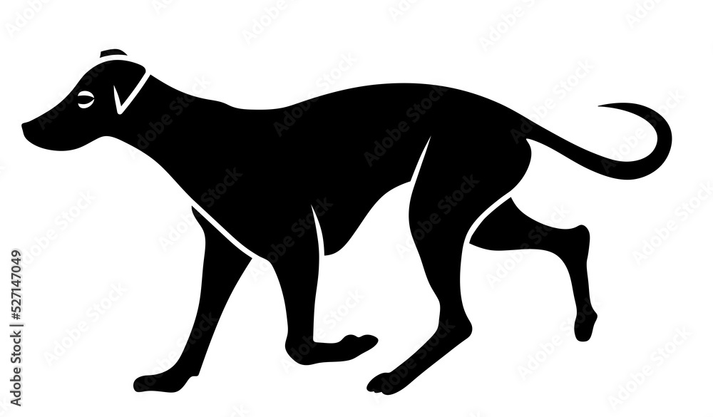Silhouette of a dog on a white background. Isolated illustration dog. Pet.