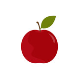Vector red apple icon with leaf