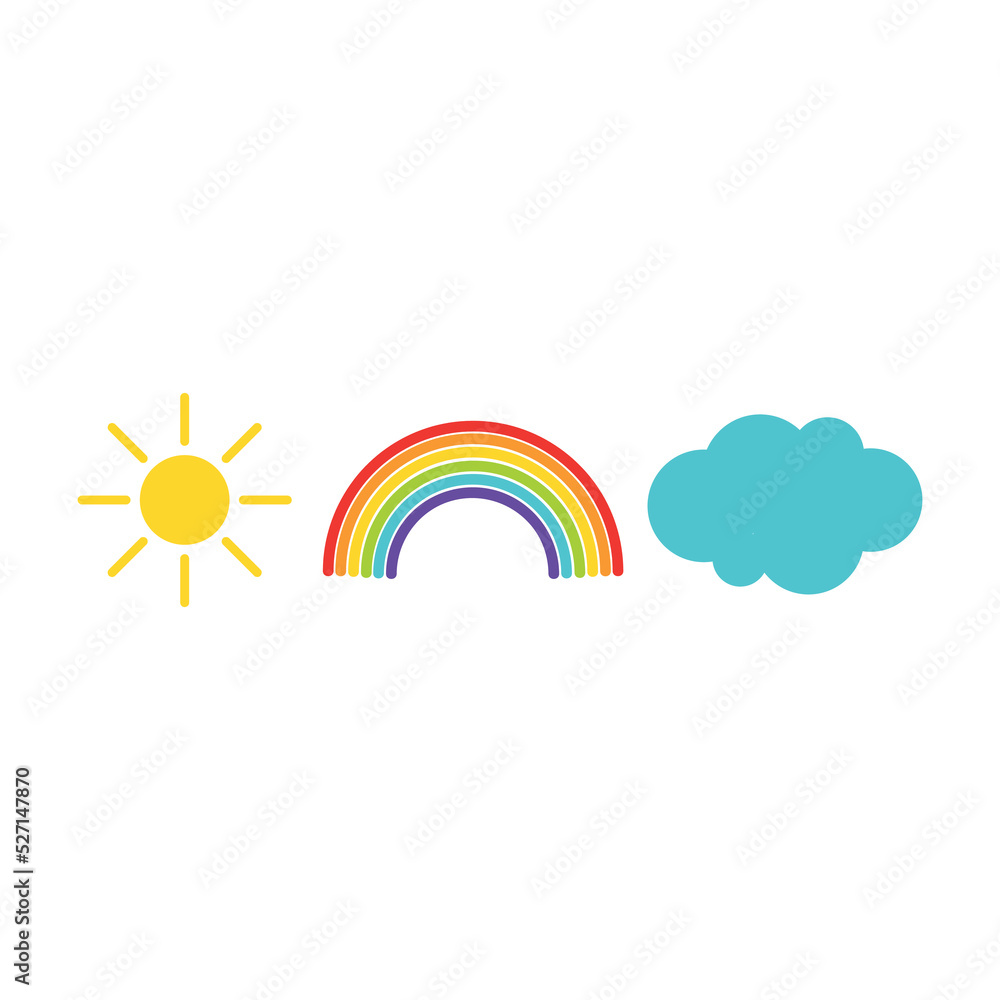 set of sun, rainbow and clouds isolated on white background. vector Illustration.
set of sun, rainbow and clouds isolated on white background. vector Illustration.