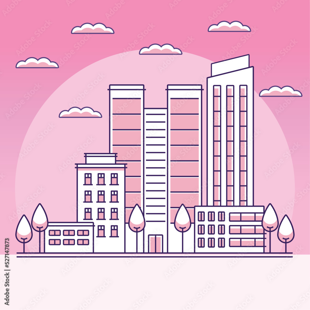Fototapeta premium buildings city line pink scene