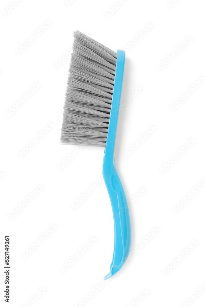 Plastic hand broom on white background, top view Plastic hand broom on white background, top view