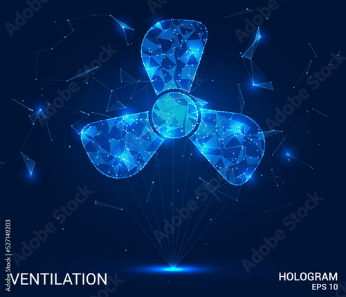 Hologram ventilation. Ventilation of polygons, triangles of points and lines. Ventilation icon low-poly connection structure. Technology concept vector.