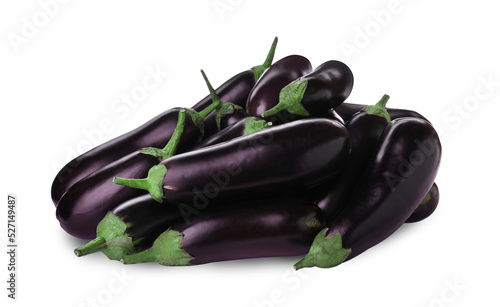 Tasty raw ripe eggplants isolated on white