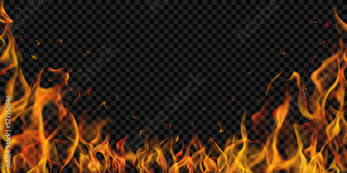 Obraz na plátně Translucent fire flames and sparks on transparent background
