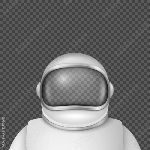 Vector 3d Realistic Astronaut Helmet, Cosmonaut Suit with Mask, Transparent Glass Visor for Space Exploration. White Suit, Helmet for Spaceman Head Protection. Design Template