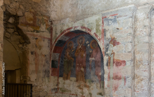 Wall frescoes in the ancient Church of St. Nicholas  located in the city of Myra  Turkey