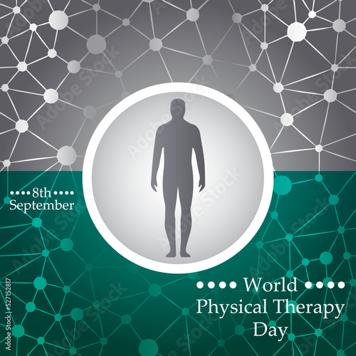 world physical therapy day on 8th september. vector illustration background for print, poster and banner design with nuron cells texture and human body silhouette, health care and physiotherapy.