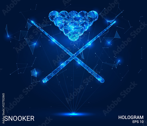 Hologram snooker. Snooker is made of polygons, triangles of dots and lines. Snooker icon is a low-poly compound structure. Technology concept vector.