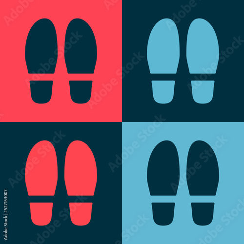 Pop art Footsteps icon isolated on color background. Detective is investigating. To follow in the footsteps. Vector