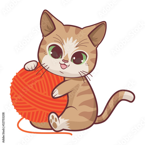 cute cat with ball of yarn