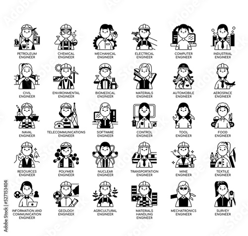 Set of Engineering (women) thin line icons for any web and app project.