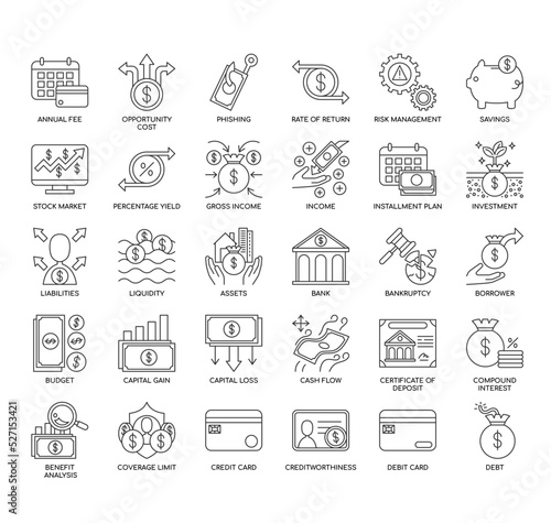 Set of Finance Literacy thin line icons for any web and app project.