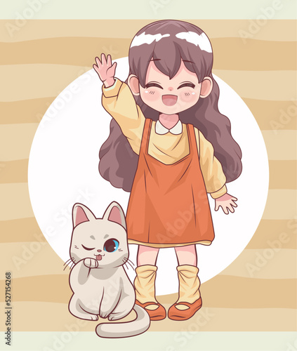 happy girl with cat anime