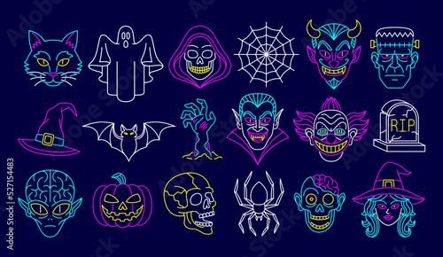 Set of neon halloween icons Vector