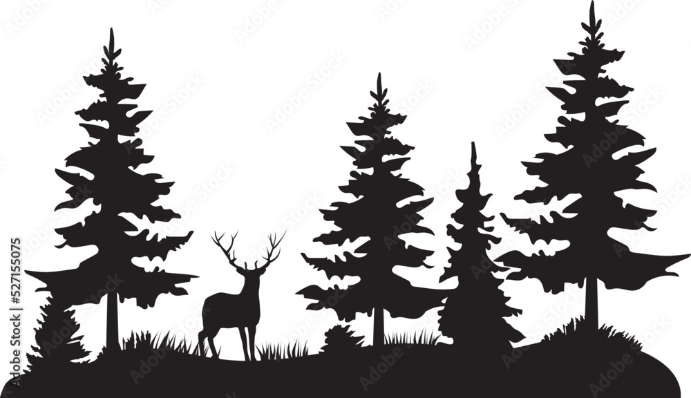 vector pine forest and deer vector pine forest and deer