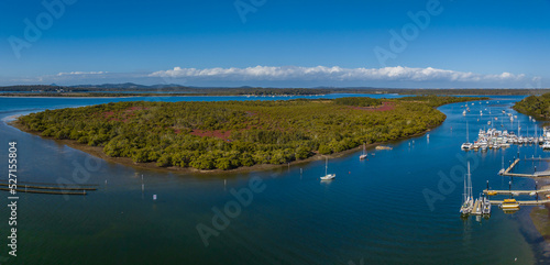 Aerial panorama over the waterways at Lemon Tree Passage