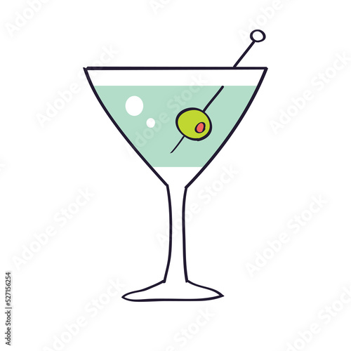 Martini vermouth wine cocktail glass with olive isolated vector illustration