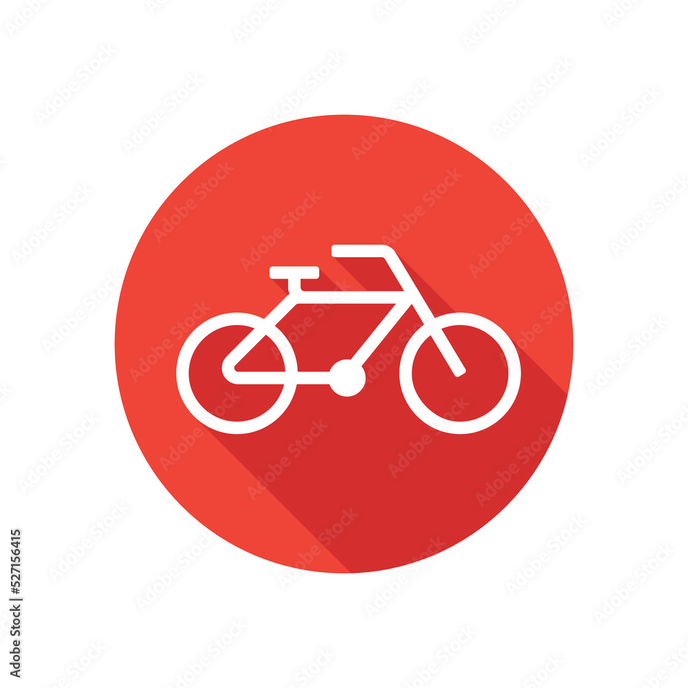 Bike flat icon on round button in long shadow style.