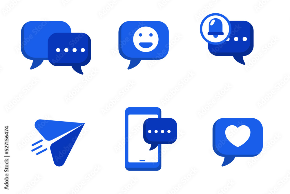 Set of chatting icon with blue flat design on isolated background Set of chatting icon with blue flat design on isolated background