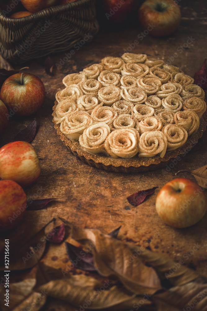 Homemade Apple tart in a rustic background Homemade Apple tart in a rustic background