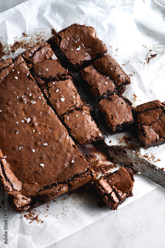 Fudgy Brownies on A White Marble Table photo