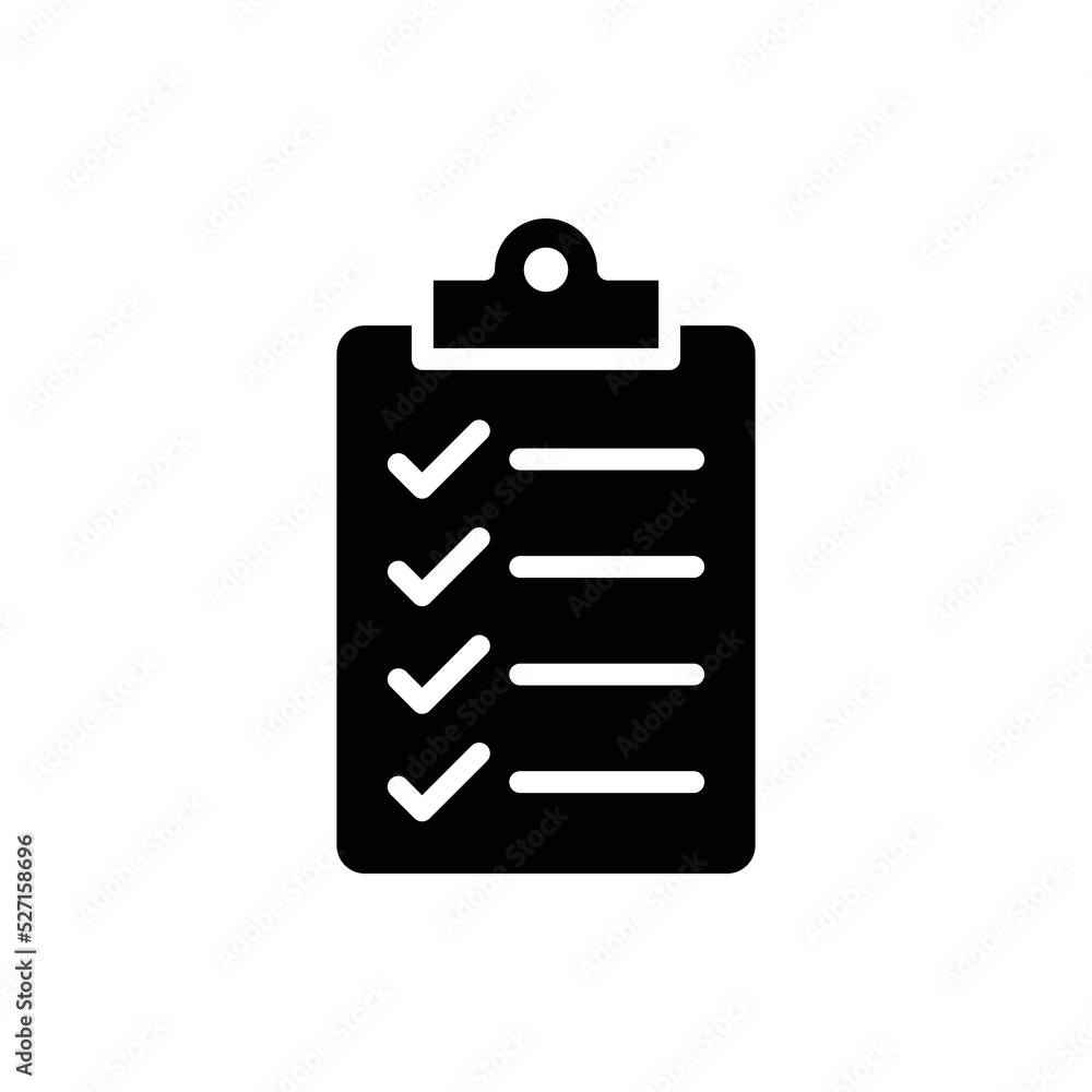 Clipboard checklist icon. Simple solid style. Document with checkmark, business agreement concept. Glyph vector illustration isolated on white background. EPS 10. Clipboard checklist icon. Simple solid style. Document with checkmark, business agreement concept. Glyph vector illustration isolated on white background. EPS 10.