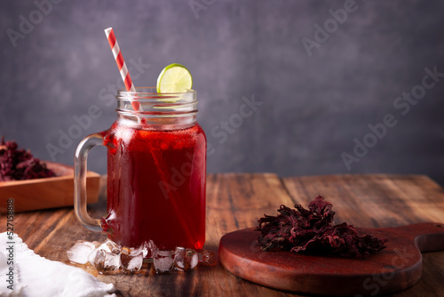 Agua de jamaica. Ibiscus tea made as an infusion from roselle flower (Hibiscus sabdariffa). Can be consumed both hot and cold. Very popular drink in Mexico and many other countries. photo