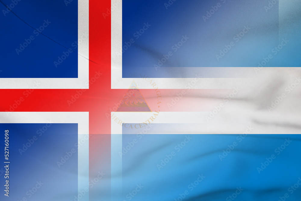 Fototapeta premium Iceland and Nicaragua national flag transborder negotiation NIC ISL