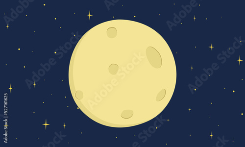 Full Moon vector design. Simple cute full Moon in flat design style. Full Moon clipart cartoon style illustration on dark night starry sky background. Moon Festival or Mid-Autumn Festival concept