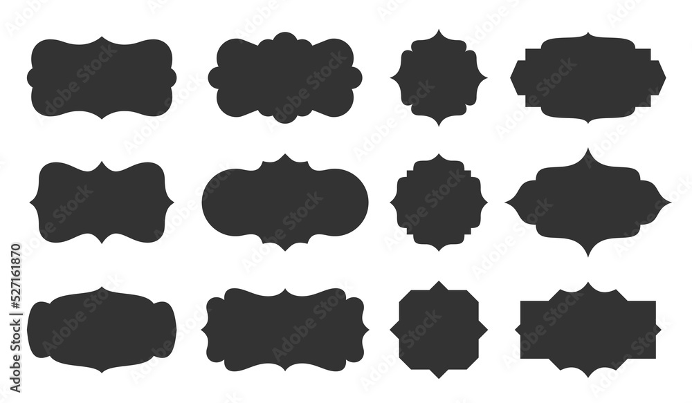 Elegant royal frames set. Decorative retro blank shapes. Vintage emblem labels. Victorian classic price tag border design. Empty cover packaging sticker. Contour scrapbook text frame, vignette stamp Elegant royal frames set. Decorative retro blank shapes. Vintage emblem labels. Victorian classic price tag border design. Empty cover packaging sticker. Contour scrapbook text frame, vignette stamp