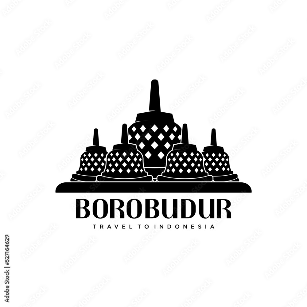 borobudur temple vector, indonesian borobudur silhouette - obrazy, fototapety, plakaty 