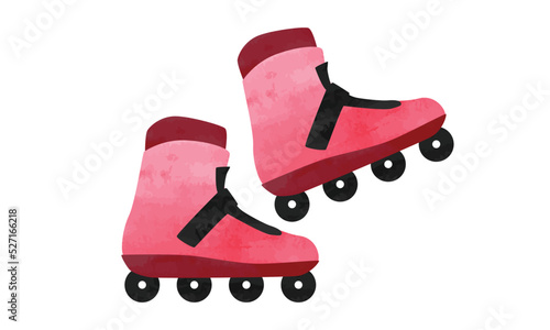 Inline skates clipart. Pair of inline skates watercolor style vector illustration isolated on white background. Roller blades cartoon hand drawn style. Inline skates isolated vector design