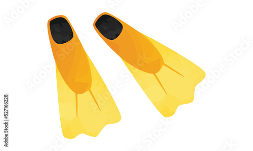 Scuba diving fins clipart. Simple flippers watercolor style vector illustration isolated on white background. Yellow diving fins cartoon hand drawn style. Pair of flippers isolated vector design photo