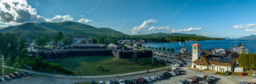 custom made wallpaper toronto digitalPanoramic aerial view of Lake George New York popular summer vacation destination with colonial wooden fort William Henry