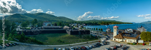 Wallpaper Mural Panoramic aerial view of Lake George New York popular summer vacation destination with colonial wooden fort William Henry Torontodigital.ca