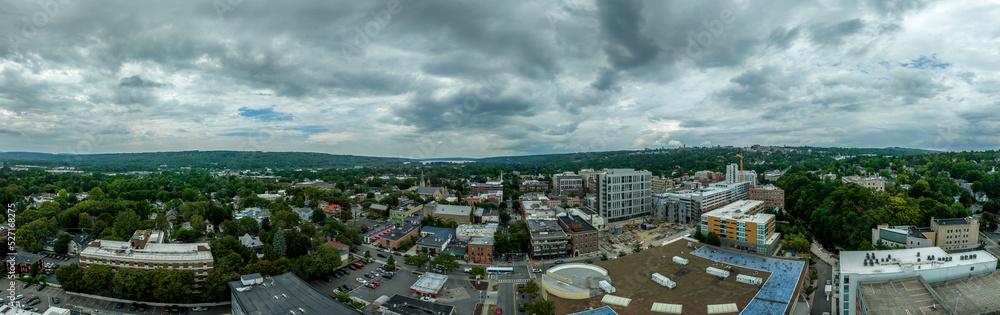 Aerial panorama of Ithaca in New York