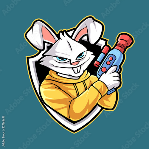 bunny shooter mascot logo illustration
