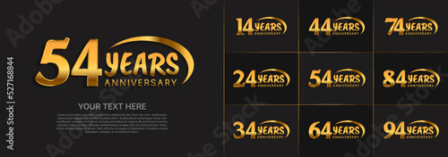 set of anniversary golden color with swoosh for celebration event