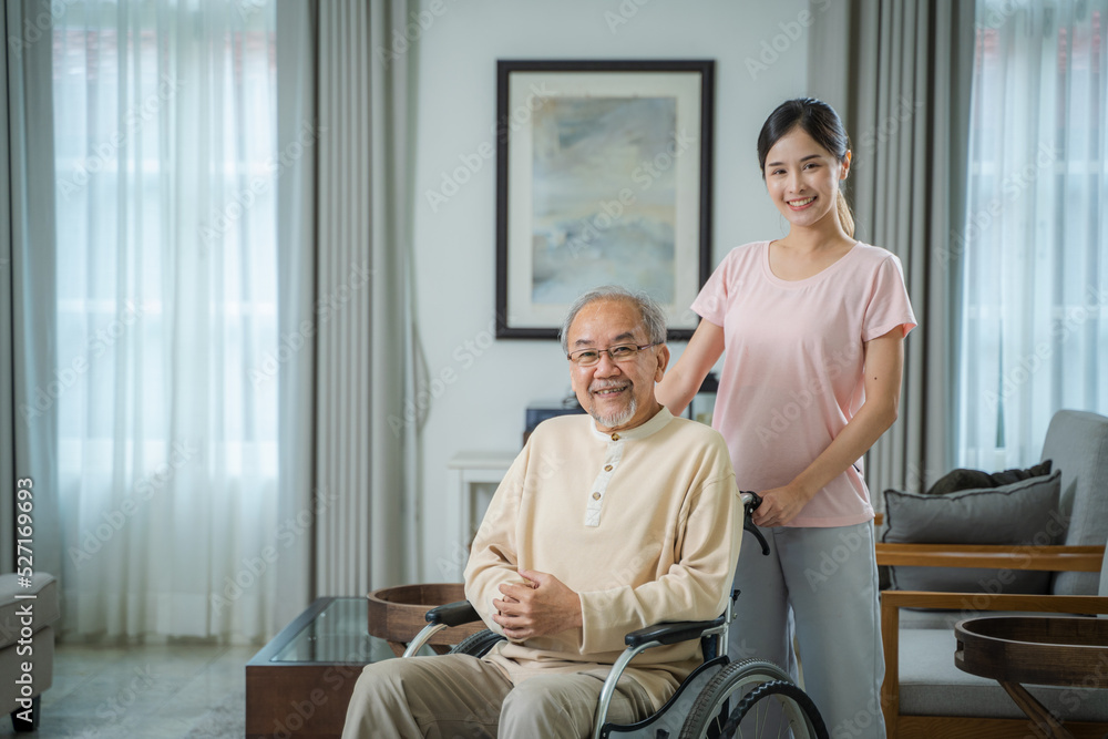 Daughter hold hand of father give comfort,Express health care sympathy at home,Concept senior people health care.