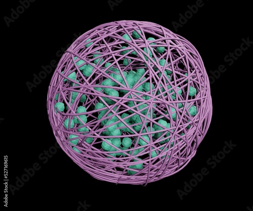 Polymeric nanoparticles (NPs) are nanoparticles can be loaded with active compounds entrapped within or surface-adsorbed onto the polymeric core 3d rendering