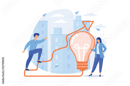 Businessman running up stairs arrow to lightbulb. Creative inspiration, how to find inspiration and unlocking creativity concept on white background.