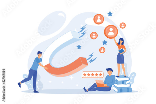 Customer feedbacks analyzing, likes farming. Lead generation. Satisfaction and loyalty analysis, customer retention increasing, marketing tools concept.