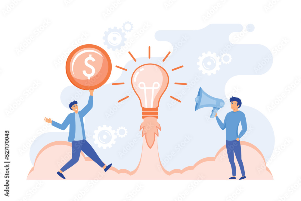 Startup, project launch. Team brainstorming, searching solution. Business idea, business plan, small business launcher, business development concept. flat vector modern illustration