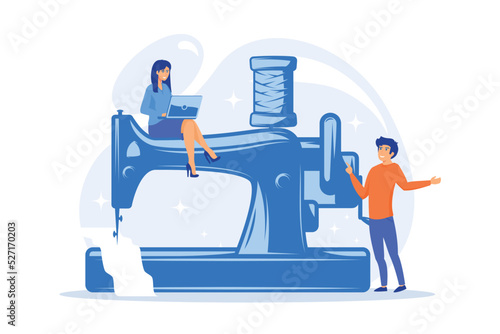 Professional sewing classes. Vocational education, clothes manufacturing, seamstress training. Handmade clothing production. Dressmaking courses. flat vector modern illustration